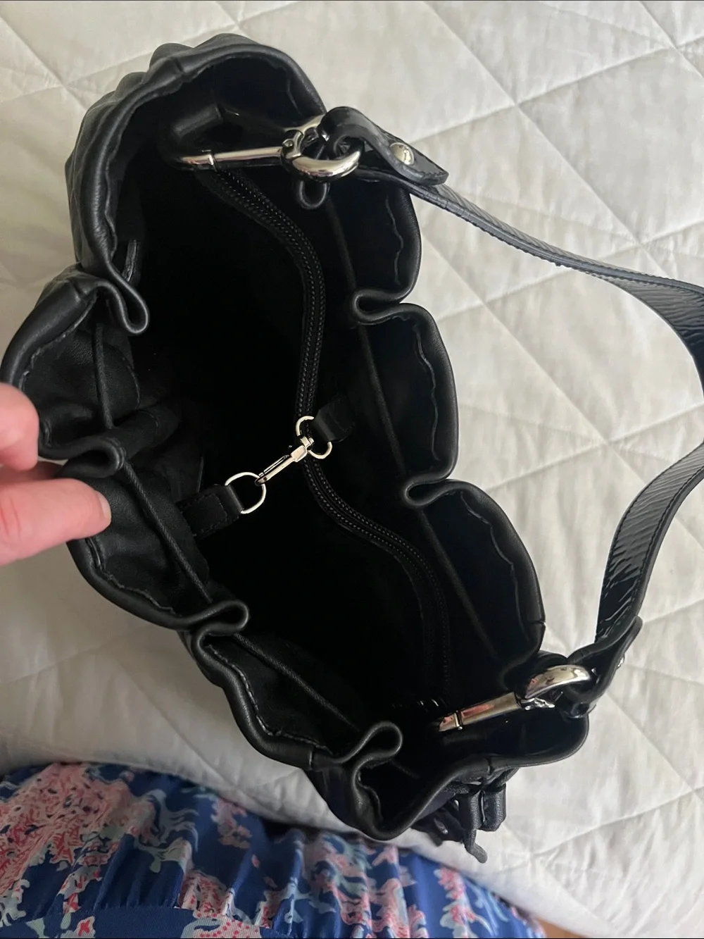 Furla black leather bucket bag hobo bag